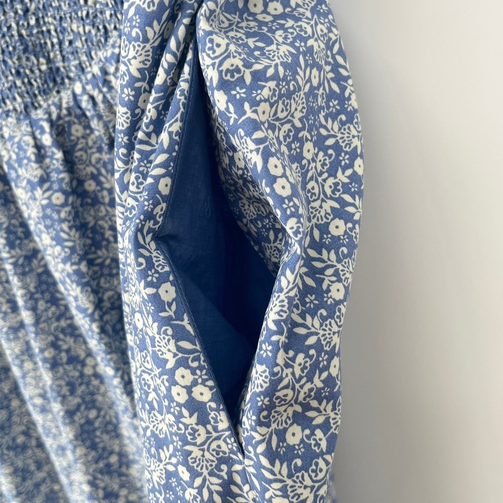 Abercrombie & Fitch Dip Blue Ditsy Floral Smocked Maxi Dress Cottagecore NWT LT - Picture 5 of 14